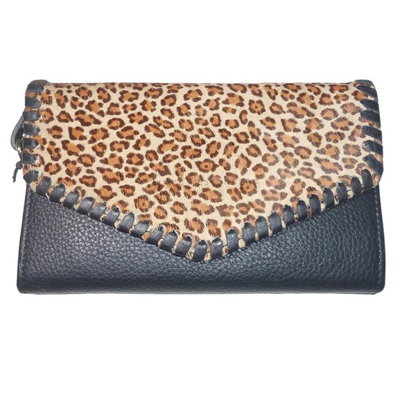 Aimee Kestenberg Spello Black Leopard Leather Calf Hair Wallet Wristlet NWT - Picture 3 of 7